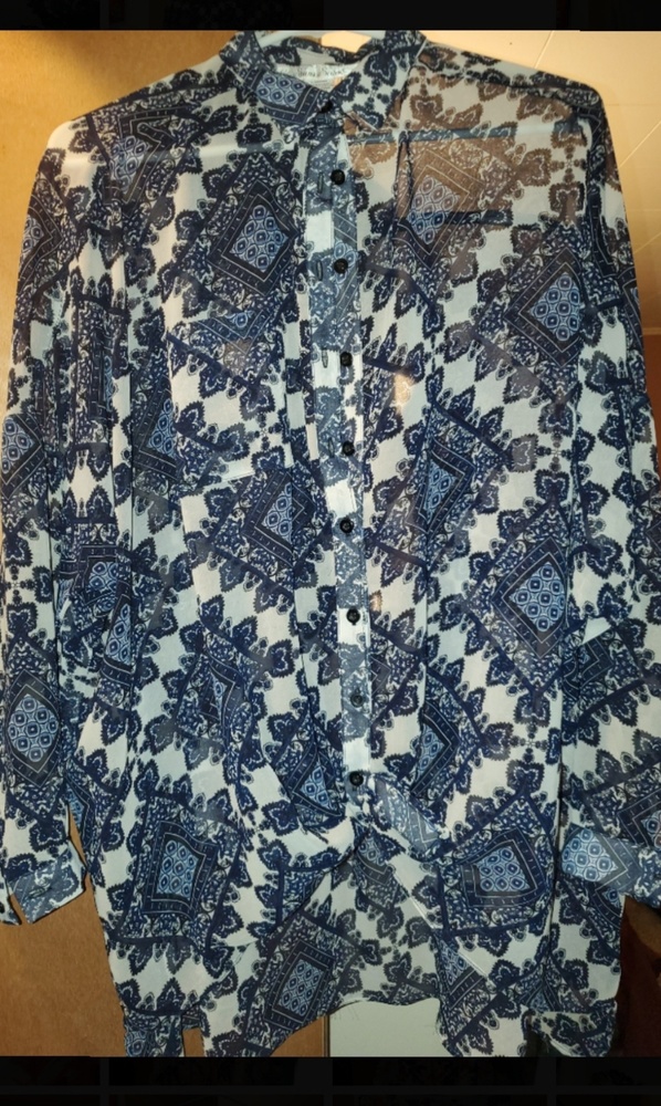 Blue Printed Button Down Blouse